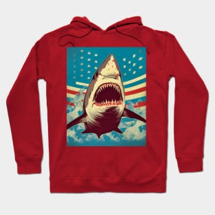 American Flag Patriotism and Freedom Great White Shark Hoodie